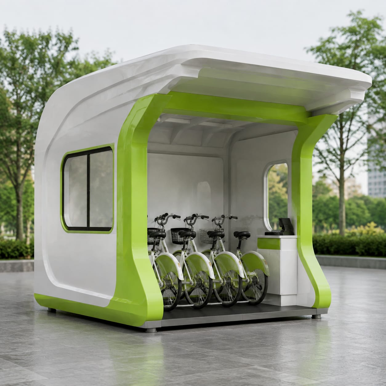 Kiosque de location de vélos en FRP